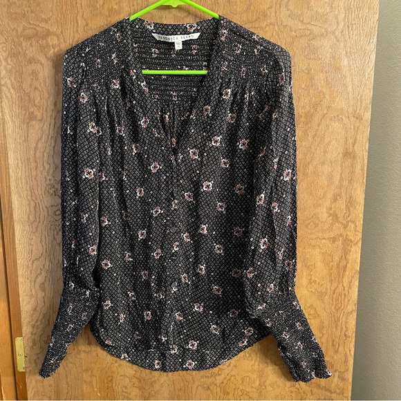 Veronica Beard 100% Silk Sheer Smocked Blouse Puffy Sleeves Sz 10 - Picture 1 of 7